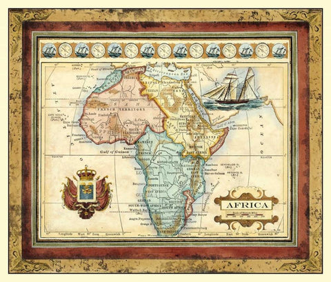 Map of Africa White Modern Wood Framed Art Print with Double Matting by Vision Studio