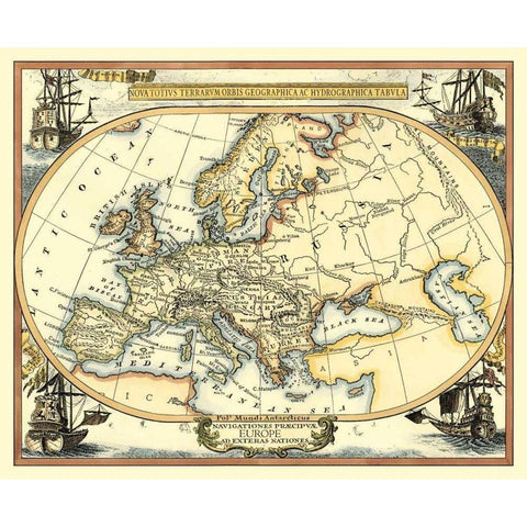 Nautical Map of Europe Black Modern Wood Framed Art Print with Double Matting by Vision Studio