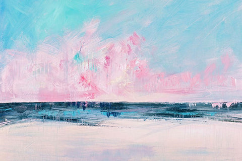 Pink Sunset Over the Shore I White Modern Wood Framed Art Print with Double Matting by Circle Art Group