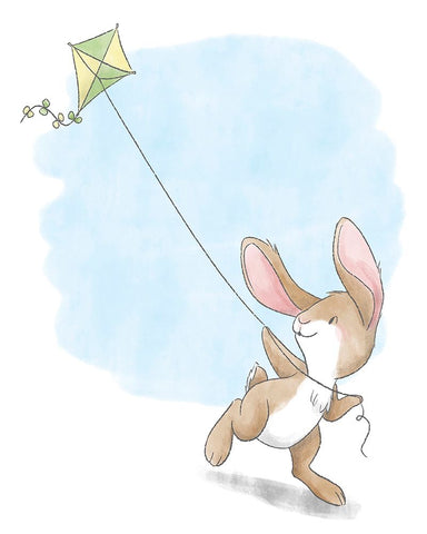 Little Bunny Flying a Kite Black Modern Wood Framed Art Print by Circle Kids