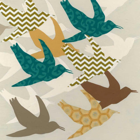 Patterned Flock I White Modern Wood Framed Art Print by Vess, June Erica