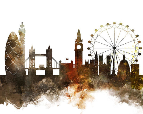 London Watercolor Cityscape II White Modern Wood Framed Art Print with Double Matting by Circle Art Group