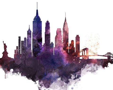 New York City Watercolor Cityscape II Black Modern Wood Framed Art Print by Circle Art Group