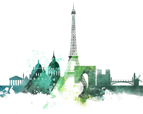 Paris Watercolor Cityscape II Black Ornate Wood Framed Art Print with Double Matting by Circle Art Group