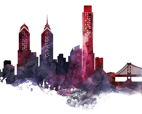 Philadelphia Watercolor Cityscape II Black Modern Wood Framed Art Print by Circle Art Group