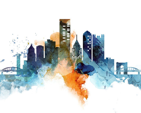 Pittsburgh Watercolor Cityscape II Black Modern Wood Framed Art Print by Circle Art Group