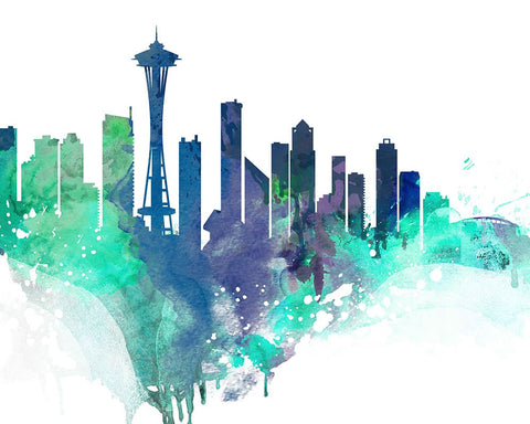Seattle Watercolor Cityscape II Black Modern Wood Framed Art Print by Circle Art Group