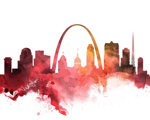 St. Louis Watercolor Cityscape II Black Ornate Wood Framed Art Print with Double Matting by Circle Art Group