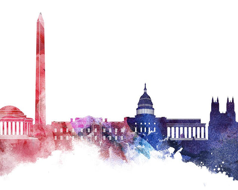 Washington DC Watercolor Cityscape - Red and Blue II Black Modern Wood Framed Art Print by Circle Art Group