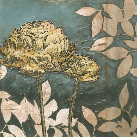 Peony on Blue I Gold Ornate Wood Framed Art Print with Double Matting by Meagher, Megan