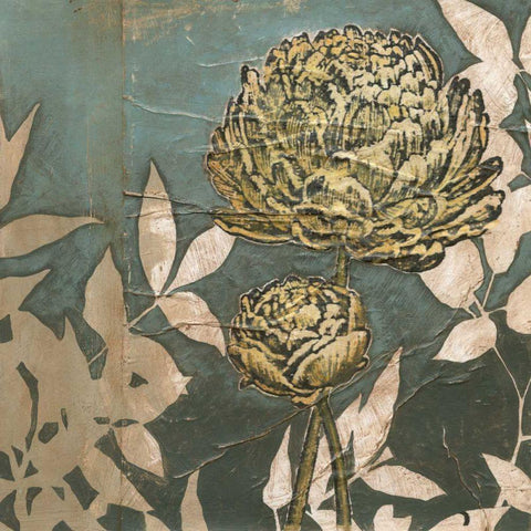 Peony on Blue II Gold Ornate Wood Framed Art Print with Double Matting by Meagher, Megan