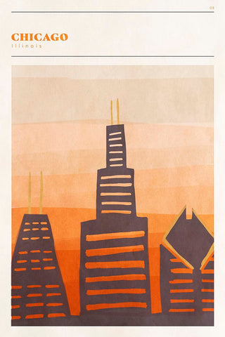 Mid Century City - Chicago White Modern Wood Framed Art Print with Double Matting by Circle Art Group