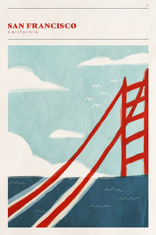 Mid Century City - San Francisco White Modern Wood Framed Art Print with Double Matting by Circle Art Group