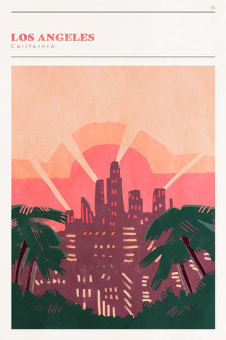 Mid Century City - Los Angeles White Modern Wood Framed Art Print with Double Matting by Circle Art Group