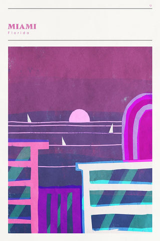 Mid Century City - Miami White Modern Wood Framed Art Print with Double Matting by Circle Art Group