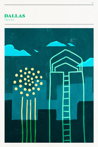 Mid Century City - Dallas Black Ornate Wood Framed Art Print with Double Matting by Circle Art Group