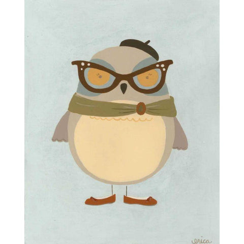 Hipster Owl I Black Modern Wood Framed Art Print with Double Matting by Vess, June Erica