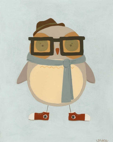 Hipster Owl II White Modern Wood Framed Art Print with Double Matting by Vess, June Erica