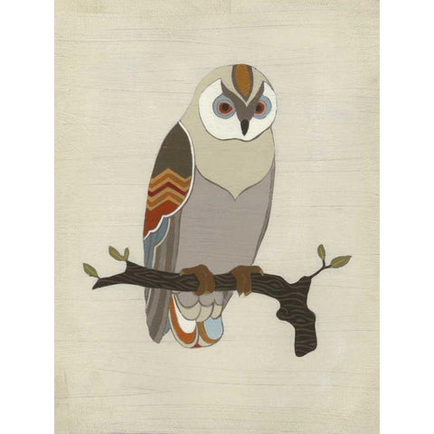 Chevron Owl I White Modern Wood Framed Art Print by Vess, June Erica