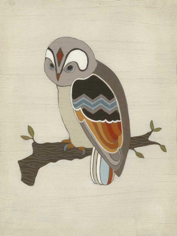 Chevron Owl II Black Ornate Wood Framed Art Print with Double Matting by Vess, June Erica