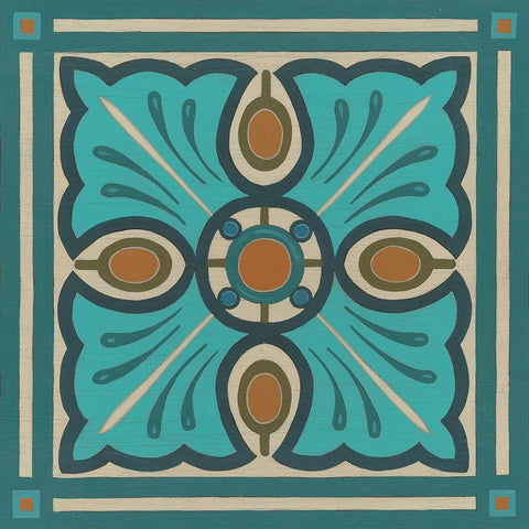 Piazza Tile in Blue I Black Ornate Wood Framed Art Print with Double Matting by Vess, June Erica