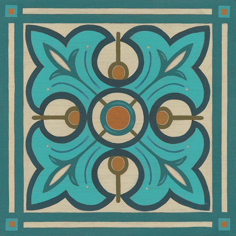 Piazza Tile in Blue II Gold Ornate Wood Framed Art Print with Double Matting by Vess, June Erica