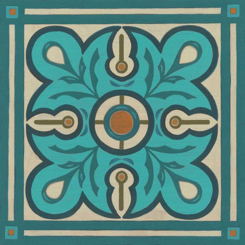 Piazza Tile in Blue III Gold Ornate Wood Framed Art Print with Double Matting by Vess, June Erica