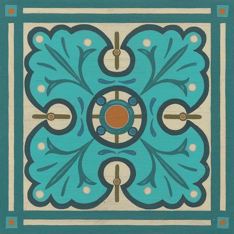 Piazza Tile in Blue IV Gold Ornate Wood Framed Art Print with Double Matting by Vess, June Erica