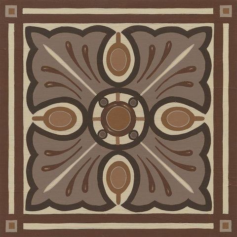 Piazza Tile in Brown I White Modern Wood Framed Art Print with Double Matting by Vess, June Erica