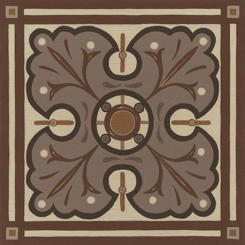 Piazza Tile in Brown IV Black Ornate Wood Framed Art Print with Double Matting by Vess, June Erica