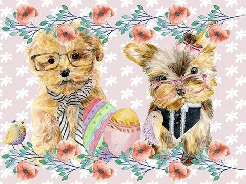Easter Pups Collection A White Modern Wood Framed Art Print with Double Matting by Wang, Melissa