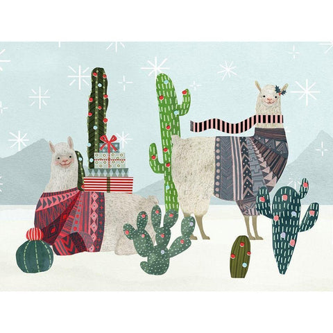 Holiday Llama Collection A Black Modern Wood Framed Art Print with Double Matting by Borges, Victoria