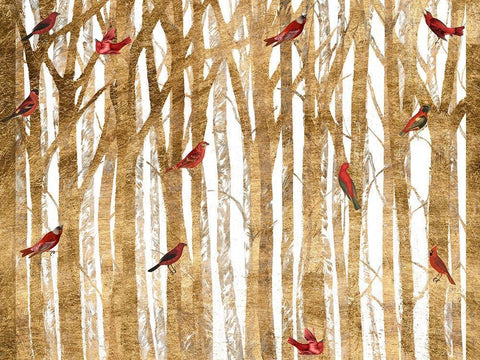 Red Bird Christmas Collection A White Modern Wood Framed Art Print with Double Matting by Studio W