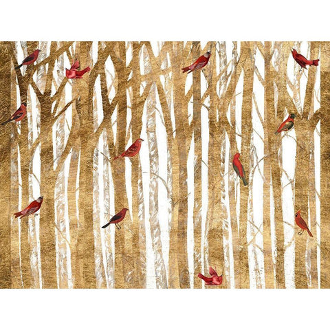 Red Bird Christmas Collection A Gold Ornate Wood Framed Art Print with Double Matting by Studio W