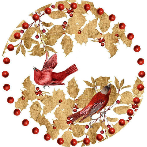 Red Bird Christmas Collection C Gold Ornate Wood Framed Art Print with Double Matting by Studio W