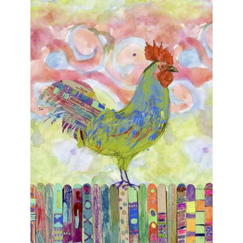 Rooster on a Fence I Black Modern Wood Framed Art Print with Double Matting by Blixt, Ingrid