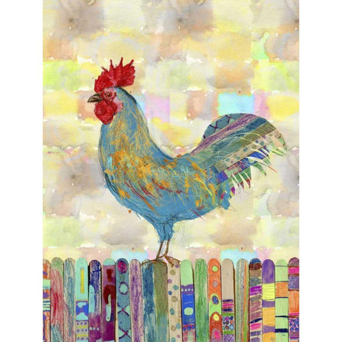 Rooster on a Fence II White Modern Wood Framed Art Print by Blixt, Ingrid