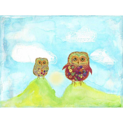 Hilltop Owls White Modern Wood Framed Art Print by Blixt, Ingrid