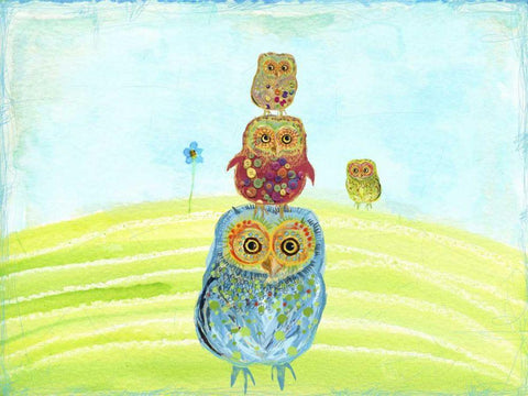 Owl Totem White Modern Wood Framed Art Print with Double Matting by Blixt, Ingrid