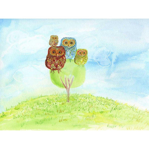 Owl Family Gold Ornate Wood Framed Art Print with Double Matting by Blixt, Ingrid