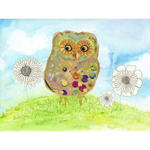 Owl and Flowers Black Modern Wood Framed Art Print with Double Matting by Blixt, Ingrid