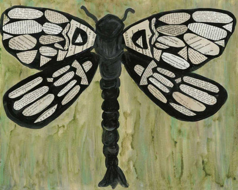 Dragonfly Text Black Ornate Wood Framed Art Print with Double Matting by Choate, Lisa