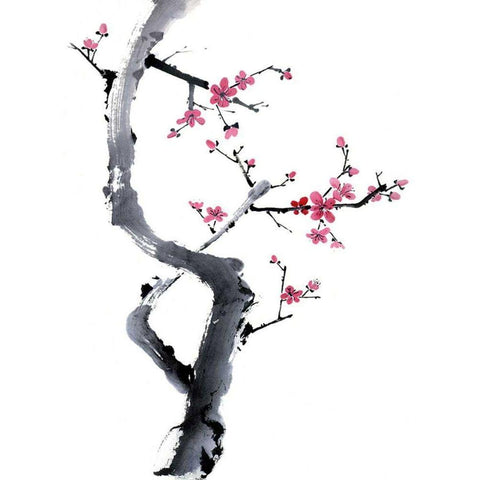 Plum Blossom Branch I White Modern Wood Framed Art Print by Parker, Nan Rae