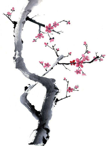 Plum Blossom Branch I Black Ornate Wood Framed Art Print with Double Matting by Parker, Nan Rae