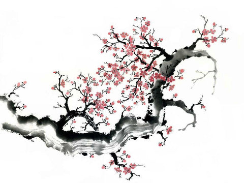 Plum Blossom Branch III Black Ornate Wood Framed Art Print with Double Matting by Parker, Nan Rae