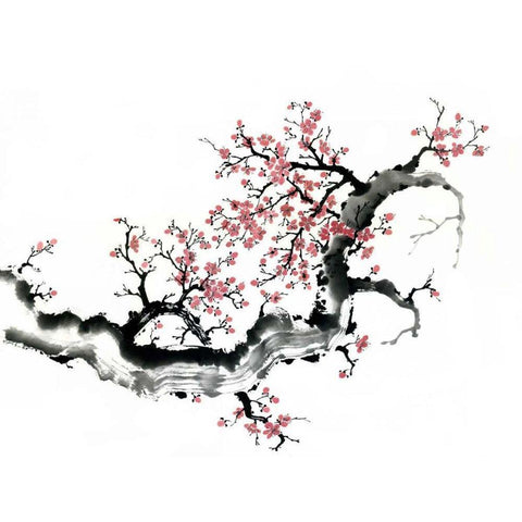 Plum Blossom Branch III White Modern Wood Framed Art Print by Parker, Nan Rae