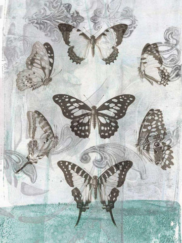 Butterflies and Filigree I Black Ornate Wood Framed Art Print with Double Matting by Goldberger, Jennifer