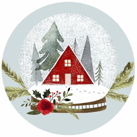 Snow Globe Village Collection C White Modern Wood Framed Art Print with Double Matting by Barnes, Victoria