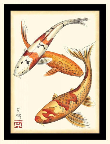 Koi Fish I Black Ornate Wood Framed Art Print with Double Matting by Zarris, Chariklia