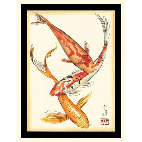 Koi Fish II Black Modern Wood Framed Art Print with Double Matting by Zarris, Chariklia